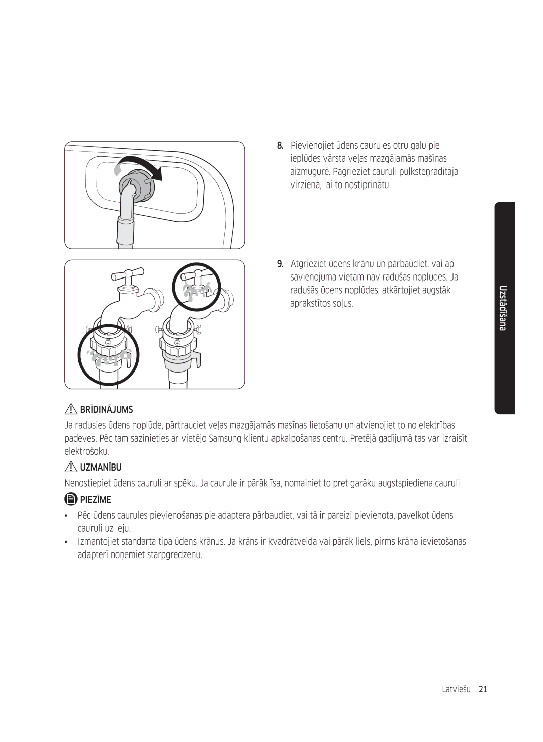 Samsung WW70K5410UW/LE, WW80K5410UW/EO, WW80K5410UW/LV, WW80K5210UW/LE, WW90K5410WW/LE, WW70K5210WW/LE manual Latviešu 21  